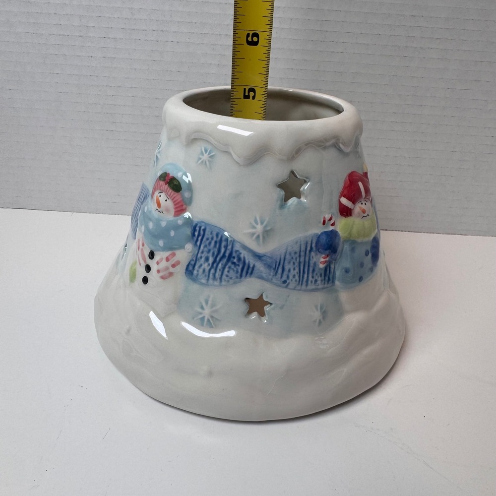 Yankee Candle Snowman Ceramic Jar Shade Large White Blue Nancye Williams 2001
